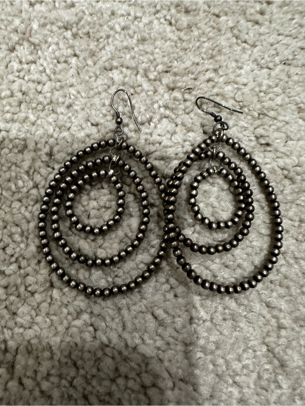 Beaded Triple-Hoop Drop Earrings - Black
